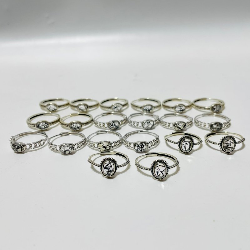20 Pieces Beautiful Black Rutile Quartz Different Styles Sterling Silver Ring - Wholesale Crystals