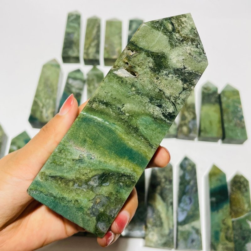 26 Pieces Moss Agate Four-Sided Tower Points -Wholesale Crystals