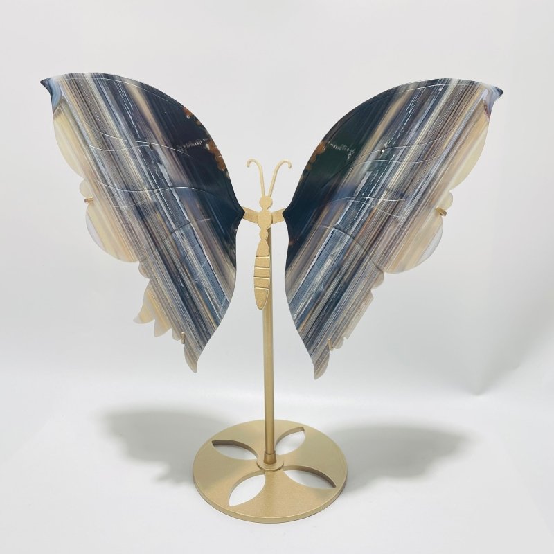 3 Pairs Beautiful Grey Stripe Agate Butterfly Carving With Stand -Wholesale Crystals