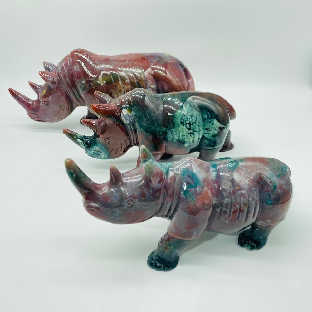 3 Pieces Beautiful Large Ocean Jasper Rhino Carving -Wholesale Crystals