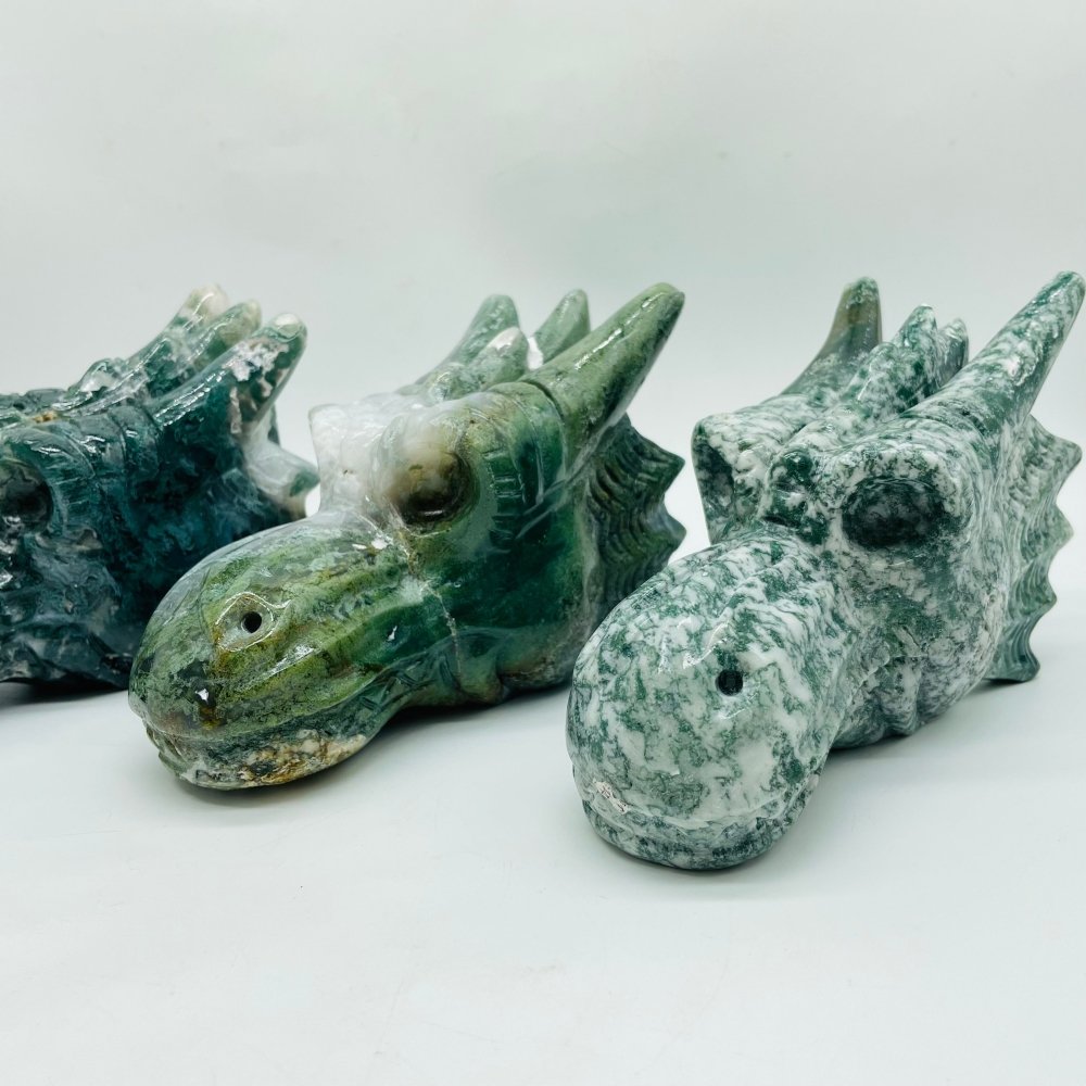 3 Pieces Beautiful Moss Agate Dragon Head -Wholesale Crystals