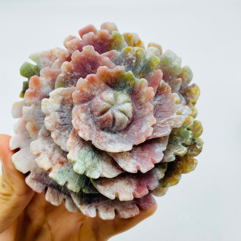 Beautiful Ocean Jasper Lotus Flower Carving Wholesale -Wholesale Crystals