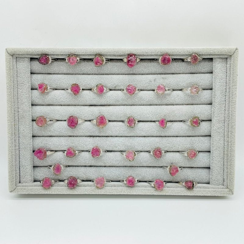 32 Pieces S925 Raw Watermelon Tourmaline Different Styles Ring -Wholesale Crystals