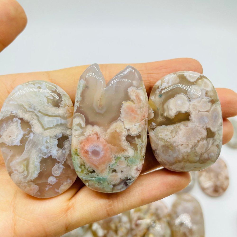 38Pieces High Quality Sakura Flower Agate Palm Stone -Wholesale Crystals