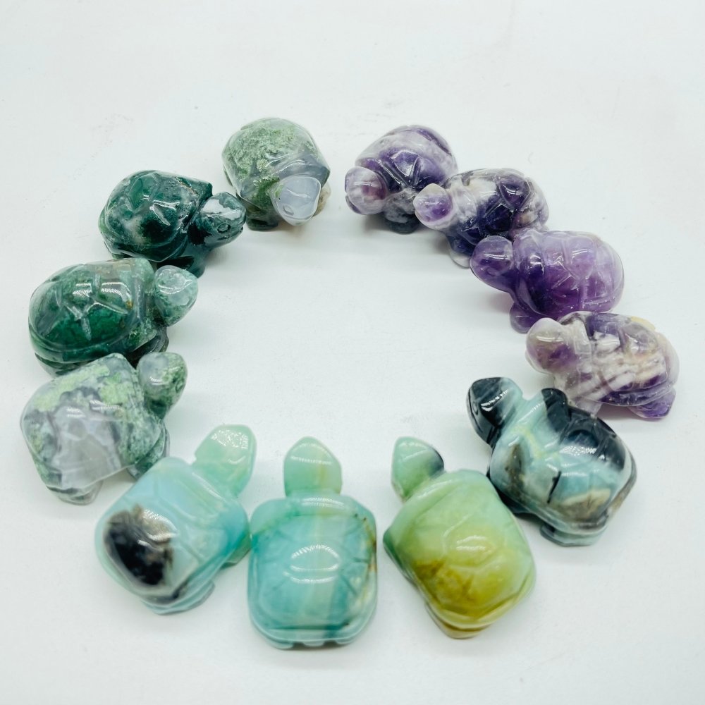 3Types Tortoise Moss Agate&Caribbean Chevron Amethyst Carving Animals Wholesale -Wholesale Crystals