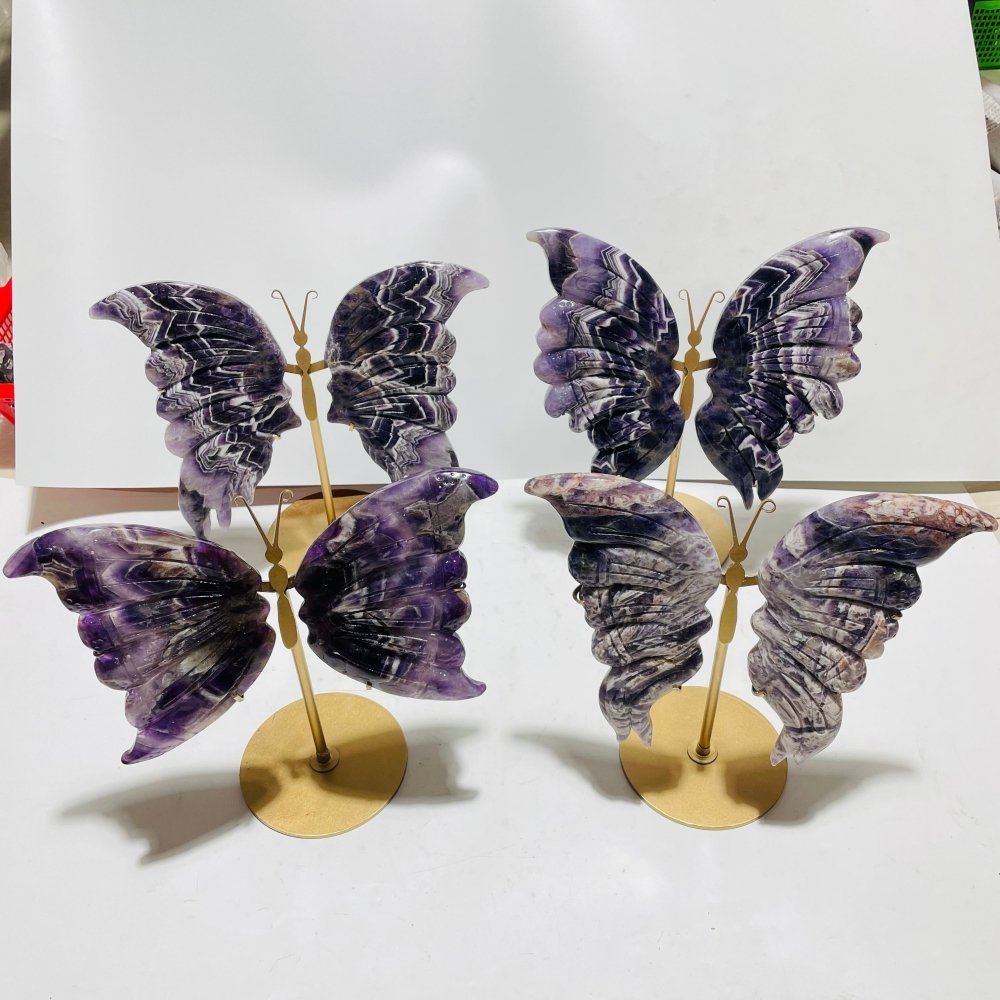 4 Pairs High Quality Large Chevron Amethyst Butterfly Carving With Stand -Wholesale Crystals