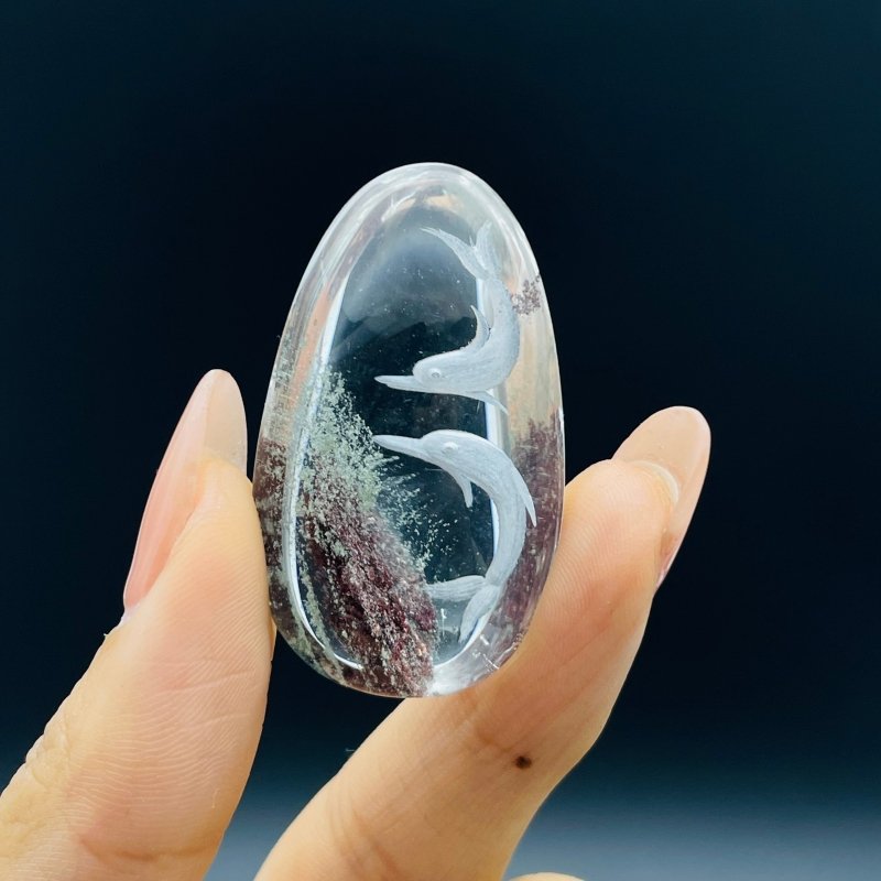 4 Pieces Beautiful Dolphin Garden Quartz Inner Scene Carving -Wholesale Crystals