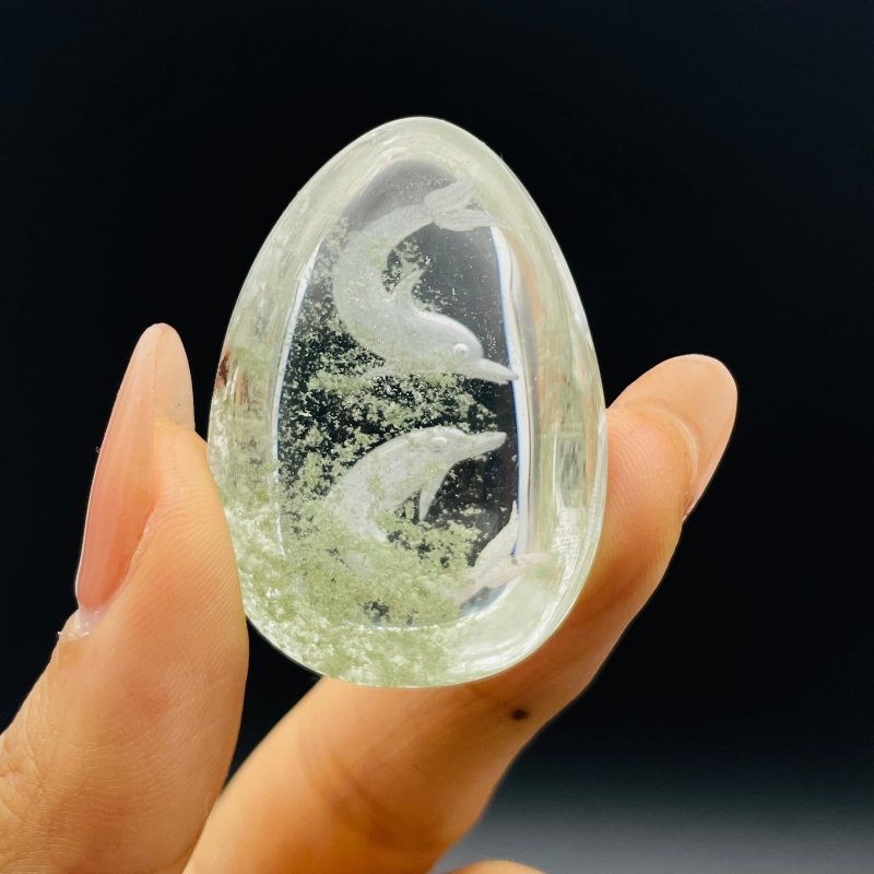4 Pieces Beautiful Dolphin Garden Quartz Inner Scene Carving -Wholesale Crystals