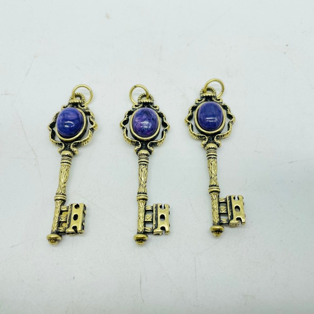 4 Types Gem Key Pendant Wholesale Charoite Sunstone Malachite Moonstone -Wholesale Crystals