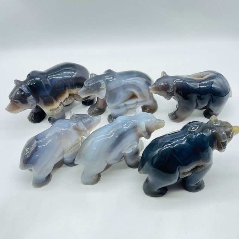 6 Pieces Geode Druzy Agate Bear Carving -Wholesale Crystals