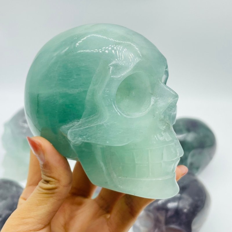 6 Pieces Large Fluorite Halloween Skull Carving -Wholesale Crystals