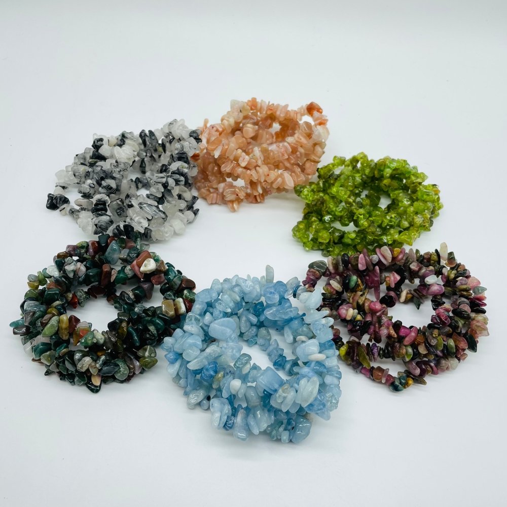 6 Types Chip Bracelet Aquamarine & Moss Agate Wholesale -Wholesale Crystals