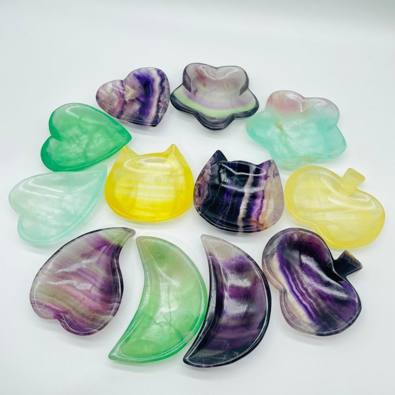 6 Types Different Shape Fluorite Colorful Shallow Bowl Heart Wholesale Moon Flower -Wholesale Crystals