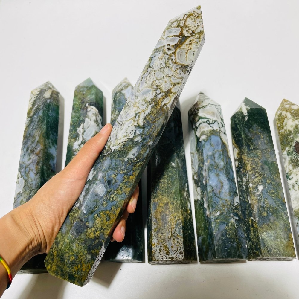 8 Pieces Large Moss Agate Tower Points -Wholesale Crystals
