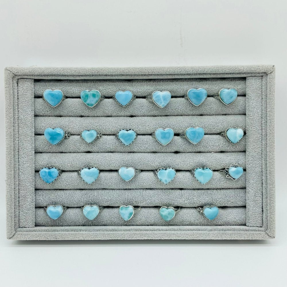 23 Pieces Beautiful Larimar Different Styles 925 Sterling Silver Heart Rings Wholesale -Wholesale Crystals