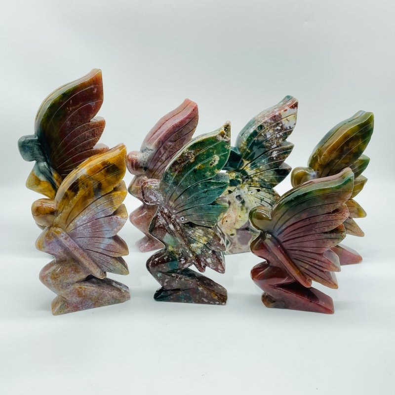 7 Pieces Beautiful Ocean Jasper Butterfly Fairy Carving -Wholesale Crystals