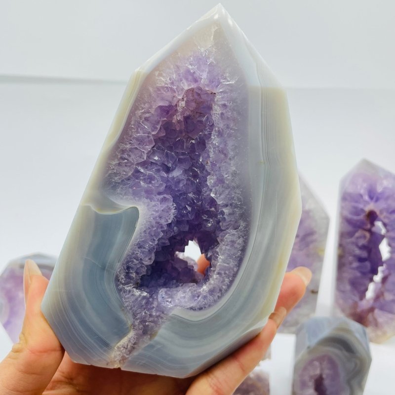 7 Pieces Geode Amethyst Agate Tower Points -Wholesale Crystals