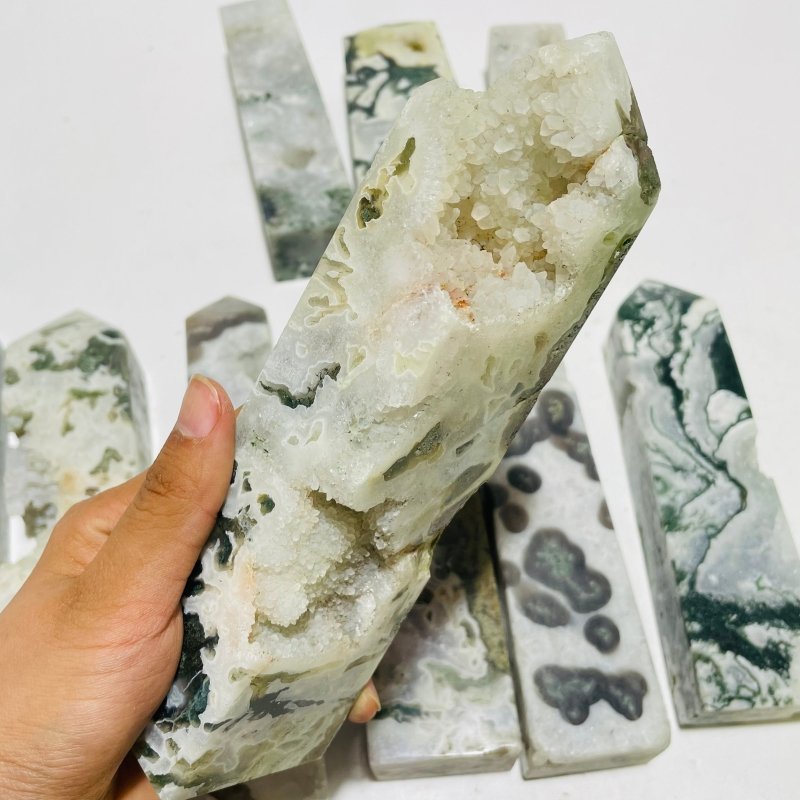 10 Pieces Large Moss Agate Druzy Four-Sided Points -Wholesale Crystals