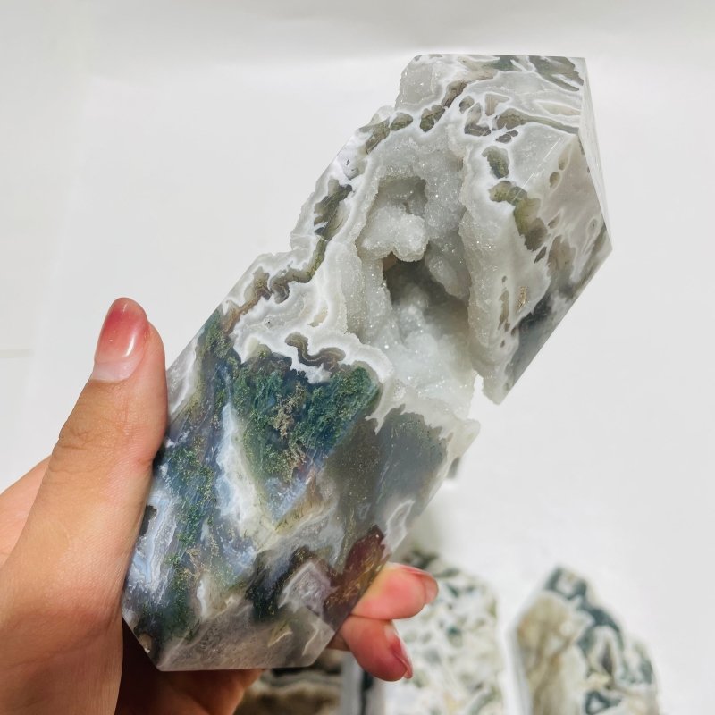 8 Pieces Geode Druzy Moss Agate Tower -Wholesale Crystals