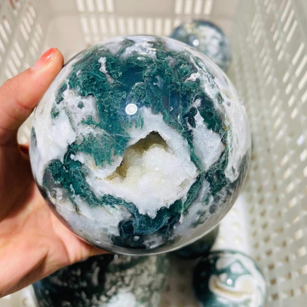 8 Pieces Large Geode Druzy Moss Agate Spheres -Wholesale Crystals