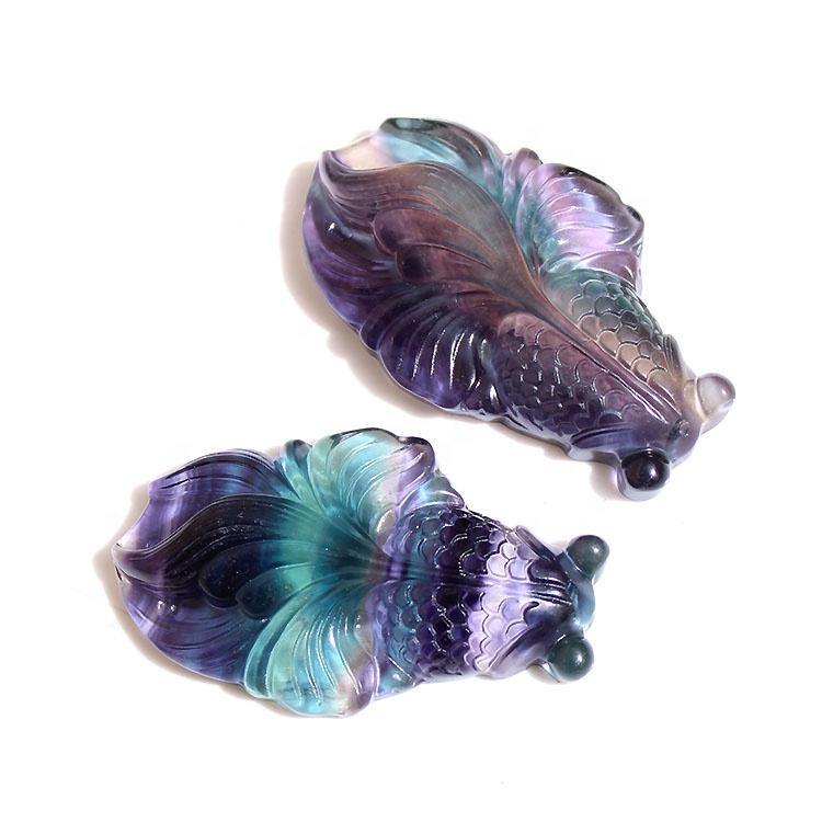 rainbow fluorite carving goldfish pendant -Wholesale Crystals