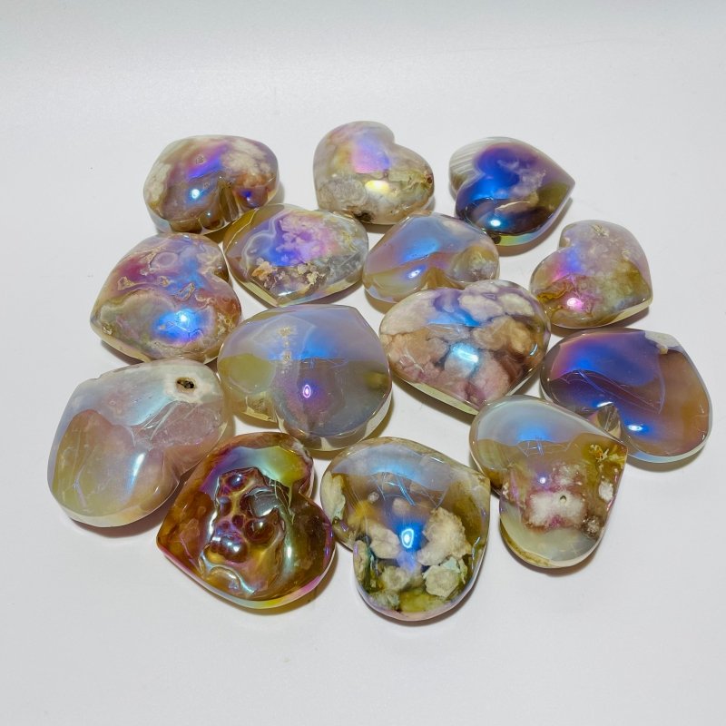 Aura Sakura Flower Agate Heart Wholesale -Wholesale Crystals