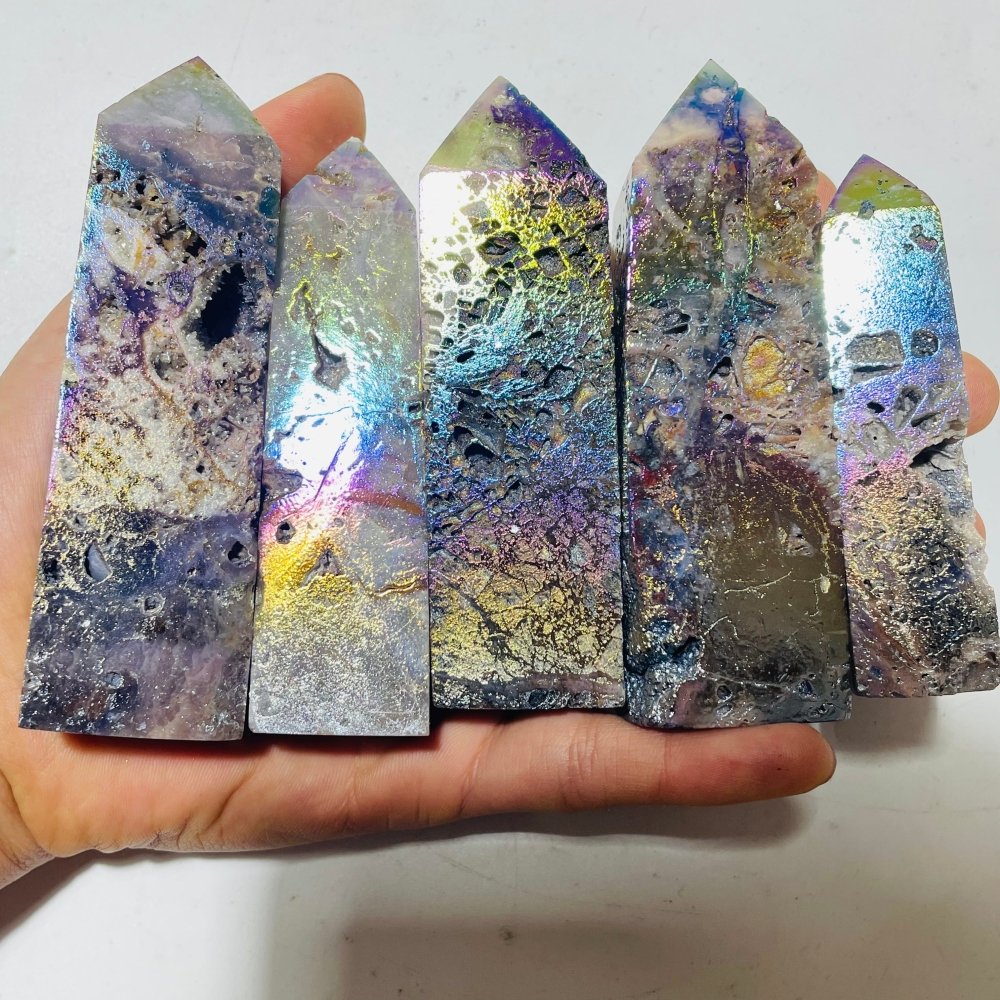 Aura Sphalerite Geode Quartz Four-Sided Tower Points Wholesale -Wholesale Crystals
