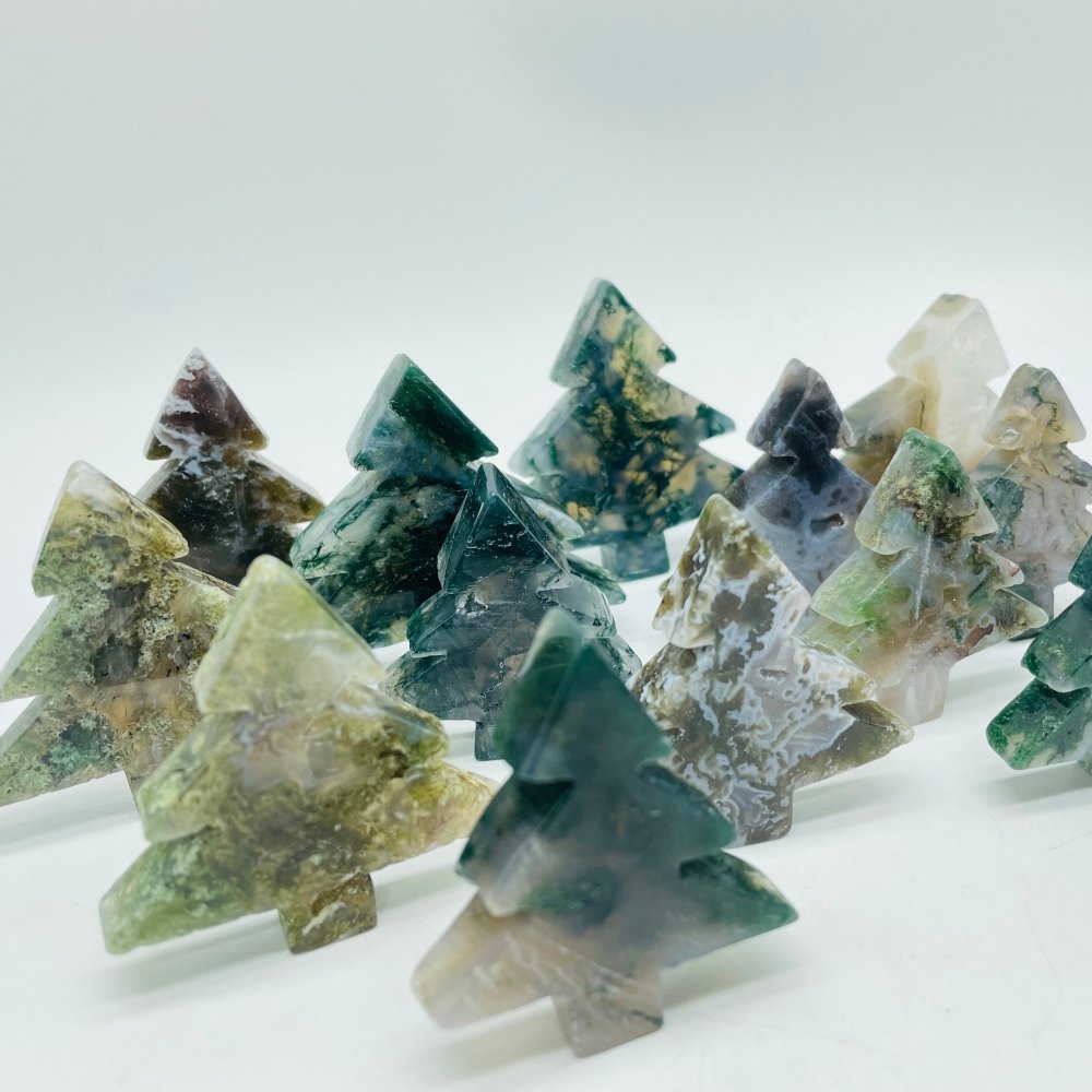 Beautiful Moss Agate Pine Tree Christmas Tree Carving Wholesale -Wholesale Crystals