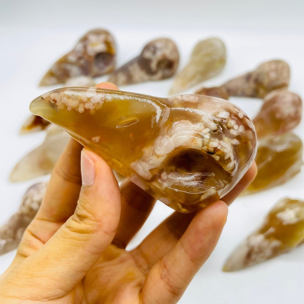 16 Pieces High Quality Sakura Agate Crow Skull Carving -Wholesale Crystals