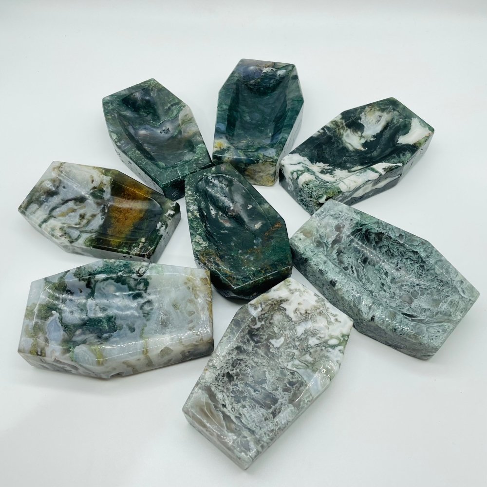 Large Moss Agate Shallow Bowl Coffin Wholesale -Wholesale Crystals