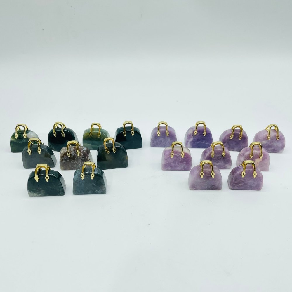 Lepidolite & Moss Agate Handbag Carving Wholesale -Wholesale Crystals