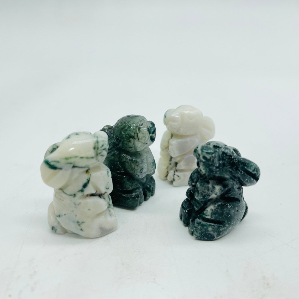 Mini Rabbit Carving Animal Rose Quartz&Moss Agate Wholesale -Wholesale Crystals