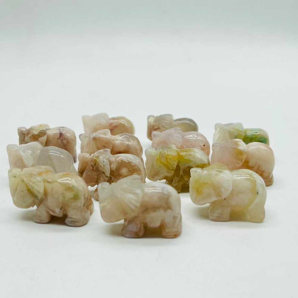 Mini Sakura Flower Agate Elephant Carving Animal Wholesale -Wholesale Crystals