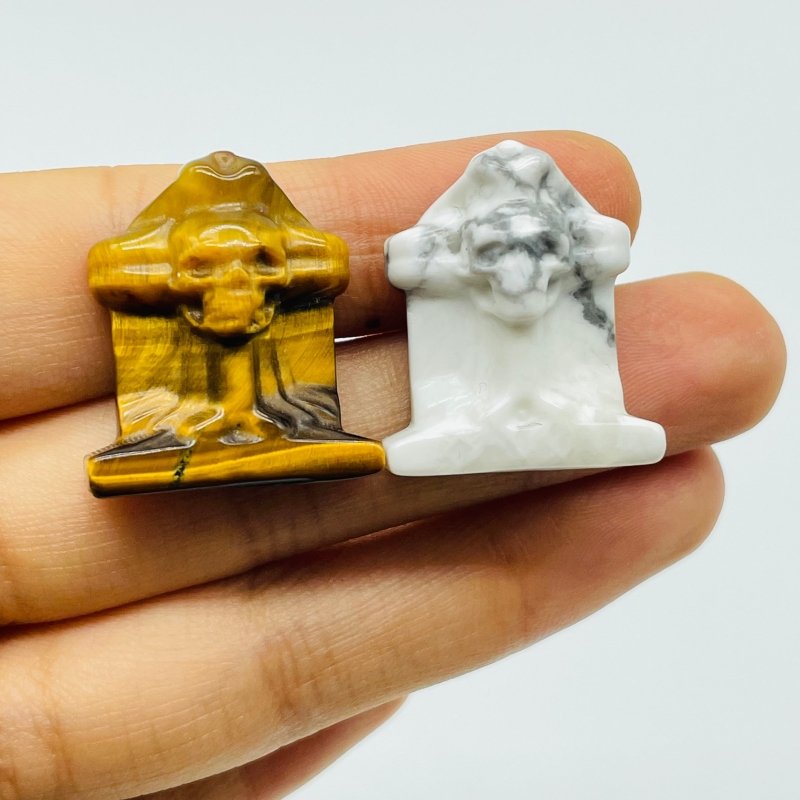 Mini Tiger Eye Howlite Tombstone Skull Cross Carving Wholesale -Wholesale Crystals