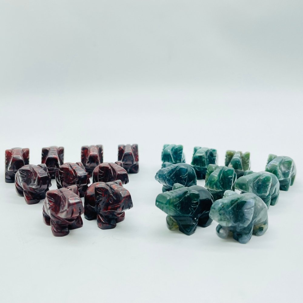 Moss Agate&Hematite Mini Elephant Carving Wholesale -Wholesale Crystals