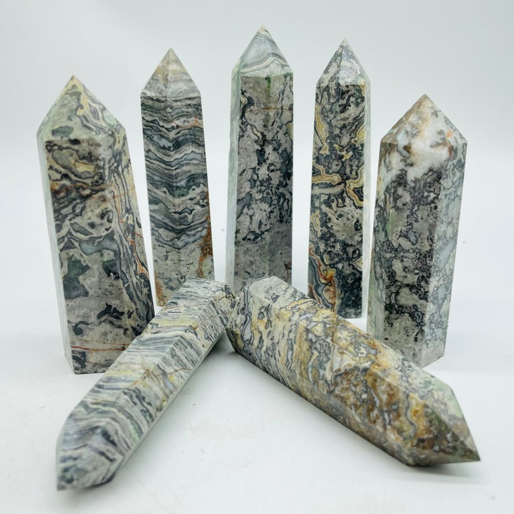 Natural Gray Lace Agate Point Crystal Tower Wholesale -Wholesale Crystals