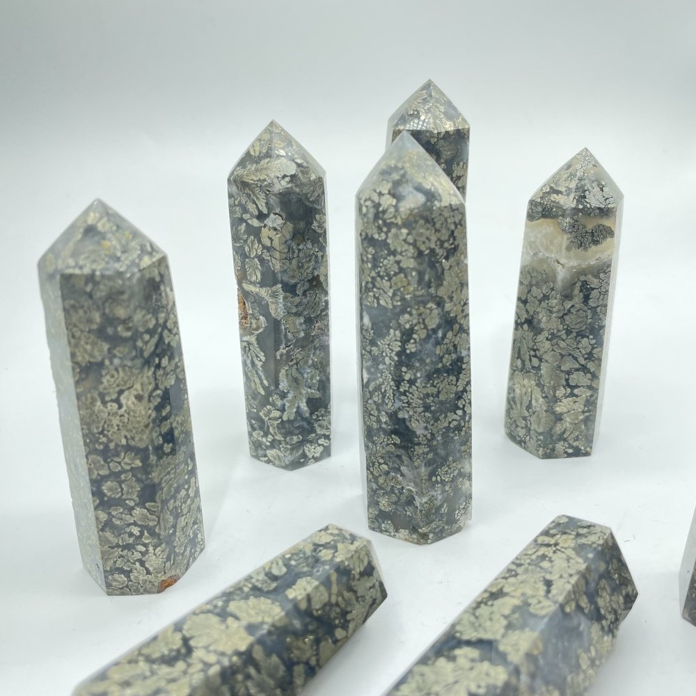 Natural Pyrite Flowers Symbiosis Mixed Agate Tower Point Wholesale -Wholesale Crystals