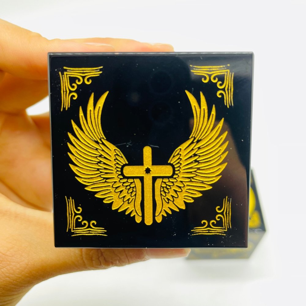 Obsidian Cube Hand of Fatima Cross with Wings Wholesale -Wholesale Crystals