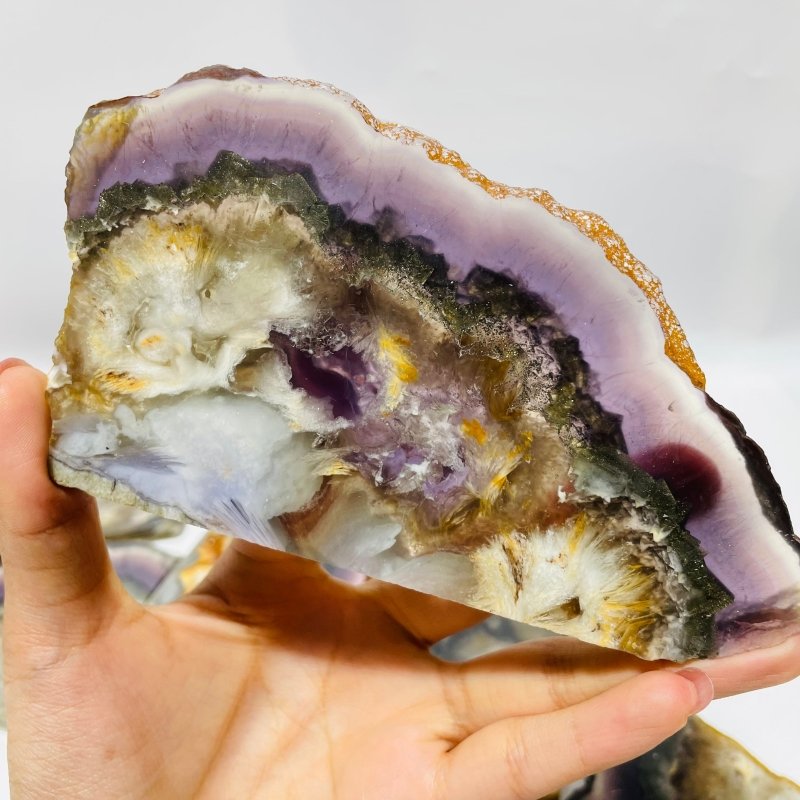 Rainbow Fluorite Mixed Cube Pyrite Spark Acicular Pyrite Slab -Wholesale Crystals