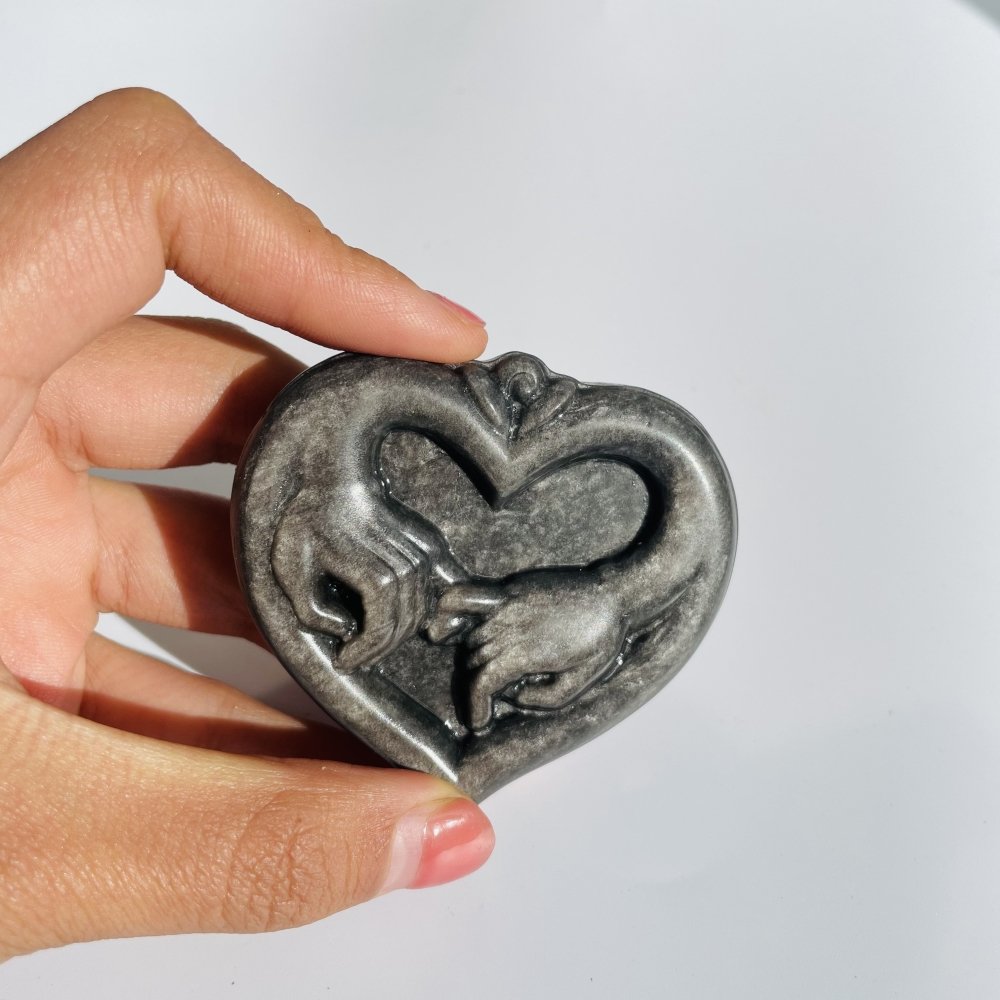 Silver&Gold Sheen Obsidian Love Holding Hands Carving Wholesale -Wholesale Crystals