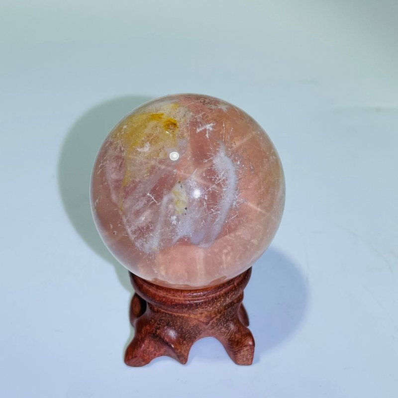 Six Star Line Rose Quartz Rabbit Hair Rutile Sphere -Wholesale Crystals