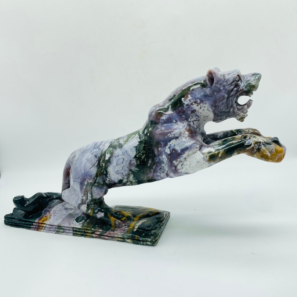 Unique Ocean Jasper Jumping Leopard Panther Carving -Wholesale Crystals