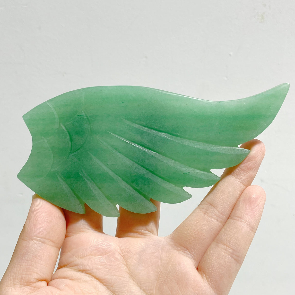 Green Aventurine Heart Wing Carving With Stand