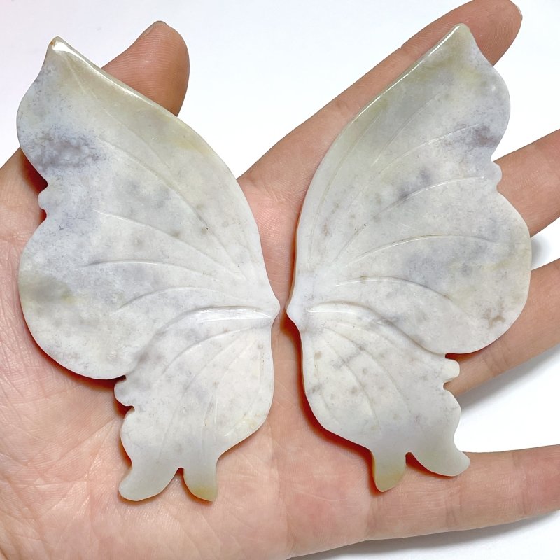 10 Pairs Small Sakura Flower Agate Butterfly Wing Carving With Stand - Wholesale Crystals