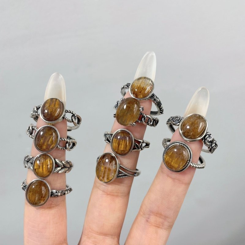 10 Pieces Beautiful Cacoxenite Super7 Sterling Silver Different Styles Ring - Wholesale Crystals