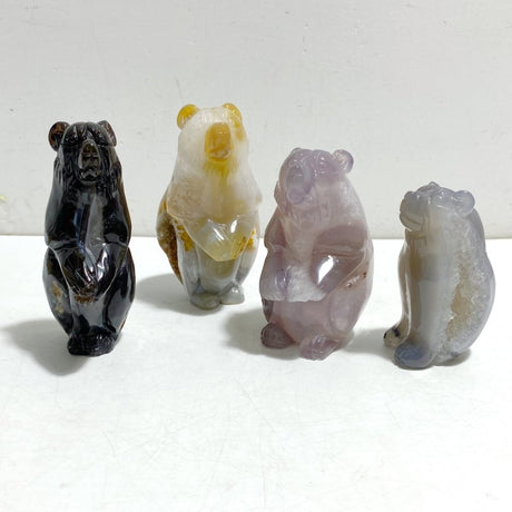 10 Pieces Beautiful Geode Druzy Agate Bear Carving - Wholesale Crystals