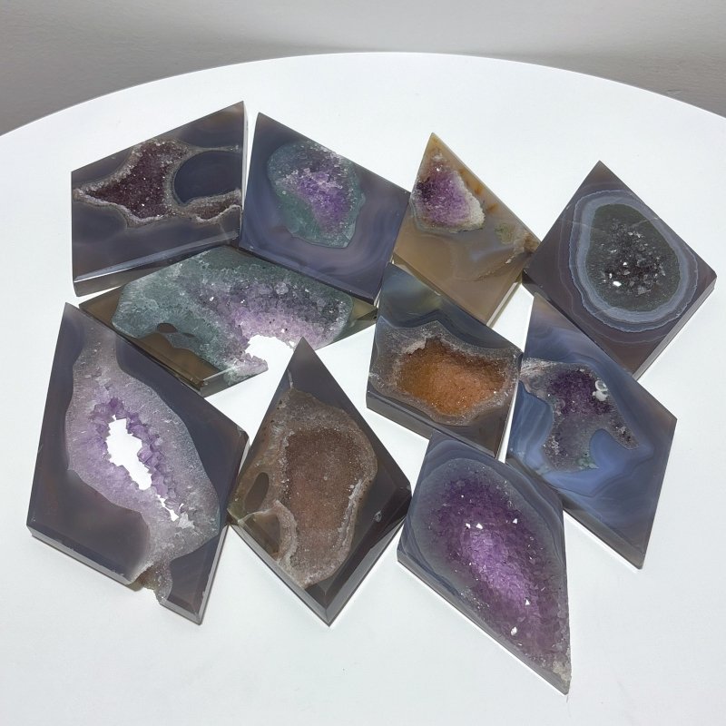 10 Pieces Beautiful Geode Druzy Agate Rhombus Shape - Wholesale Crystals