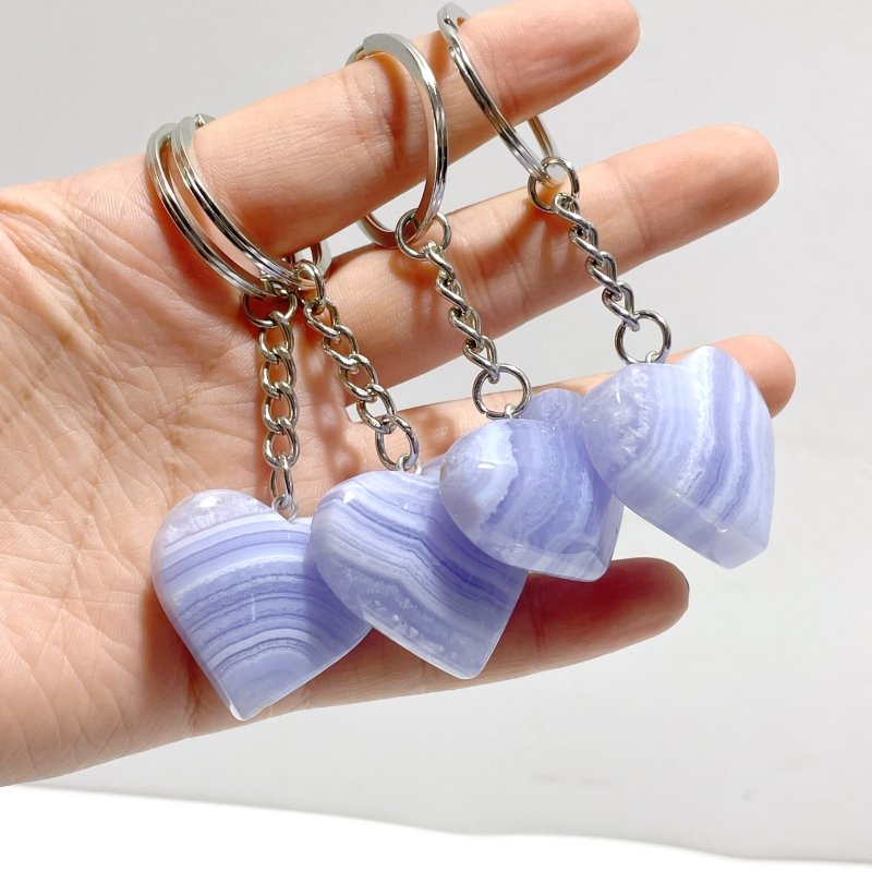 10 Pieces Blue Lace Agate Heart Keychain - Wholesale Crystals