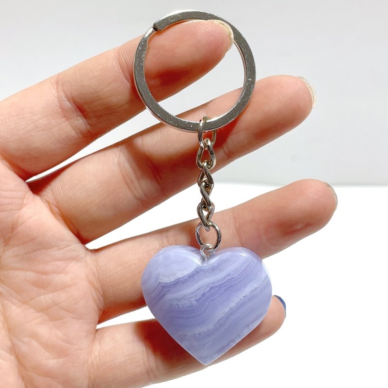 10 Pieces Blue Lace Agate Heart Keychain - Wholesale Crystals
