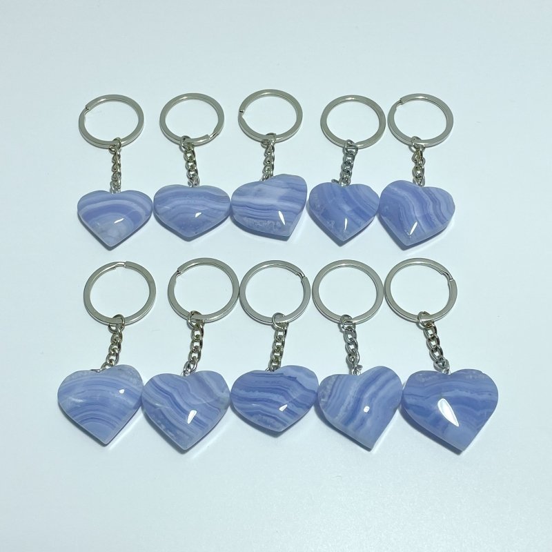 10 Pieces Blue Lace Agate Heart Keychain - Wholesale Crystals